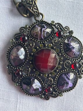 Ornate Red and Purple Filigree Pendant Necklace